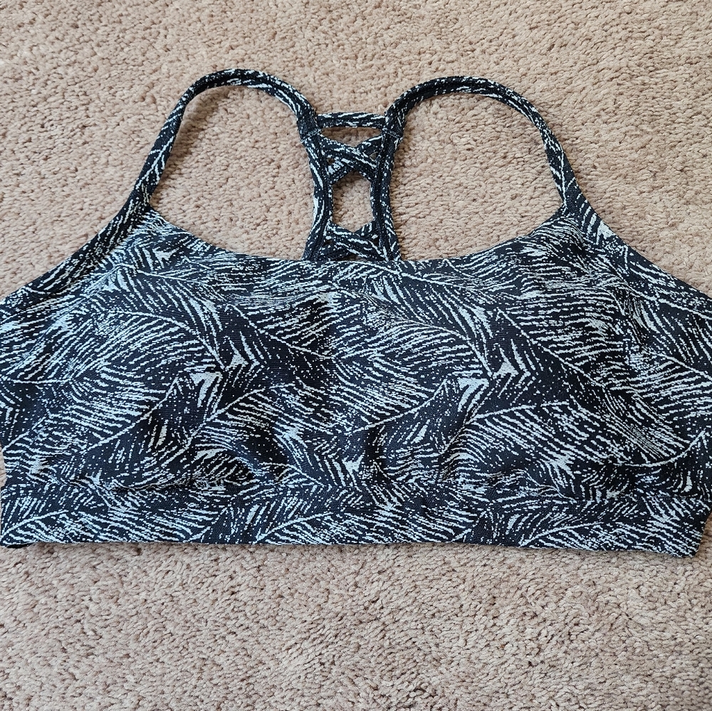 Women's All In Motion Size XL Sport Bra Moderate Support Black White Palm Print